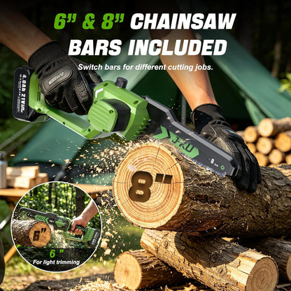 J-KU 4-in-1 Cordless Pole Saw & Pruning Shears Kit – 8” Electric Mini Chainsaw with 8.5ft Extension Pole, Dual 4000mAh Batteries for Tree Branch Cutting