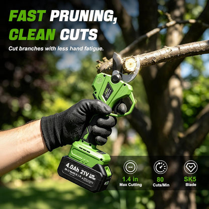J-KU 4-in-1 Cordless Pole Saw & Pruning Shears Kit – 8” Electric Mini Chainsaw with 8.5ft Extension Pole, Dual 4000mAh Batteries for Tree Branch Cutting