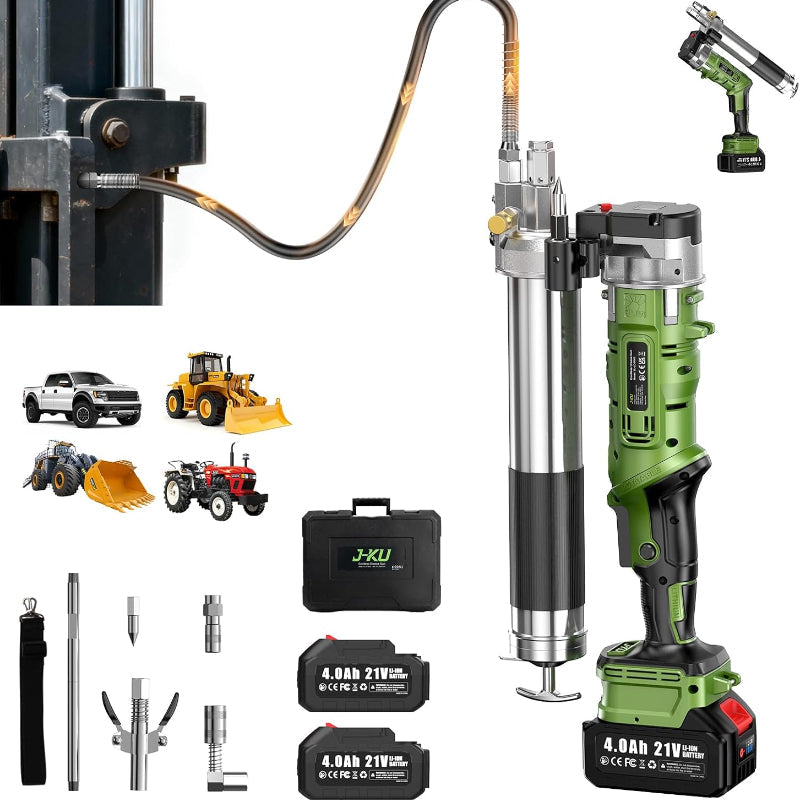 J-KU 20V Cordless Grease Gun Kit | 12000 PSI, Dual 4.0Ah Batteries, 2-in-1 Mode