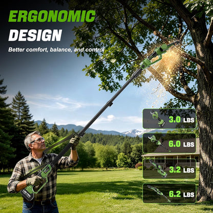 J-KU 4-in-1 Cordless Pole Saw & Pruning Shears Kit – 8” Electric Mini Chainsaw with 8.5ft Extension Pole, Dual 4000mAh Batteries for Tree Branch Cutting
